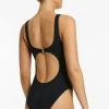 JETS Swimwear Jetset High Leg Tank Swimsuit Black New