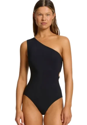 JETS Swimwear Jetset Lien One Shoulder Swimsuit Black Discount