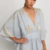 Greek Archaic Kori Lefkada Maxi V Neck Kaftan Grey Hot