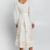 Greek Archaic Kori Lefkada Scoop Neck Midi Dress White White/Gold Clearance