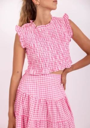 Sundress Malone Top Gingham Pink Fashion