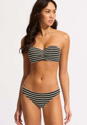 Seafolly Mesh Effect Bandeau Bikini Black White/Black Outlet