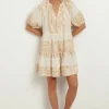 Greek Archaic Kori Mini Dress with Triangle Embroidery Natural Outlet