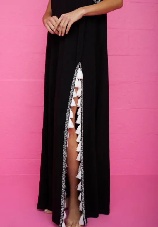 Pitusa Monochrome Tassel Slit Dress Black Sale