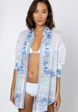 Juliet Dunn Paisley Block Print Shirt Periwinkle Best