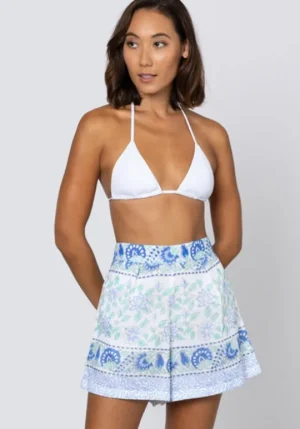Juliet Dunn Paisley Block Print Shorts Periwinkle Online