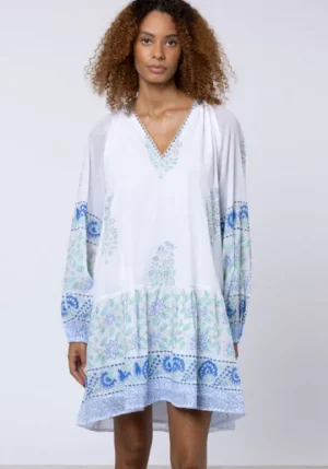 Juliet Dunn Paisley Print Frill Dress Periwinkle Discount