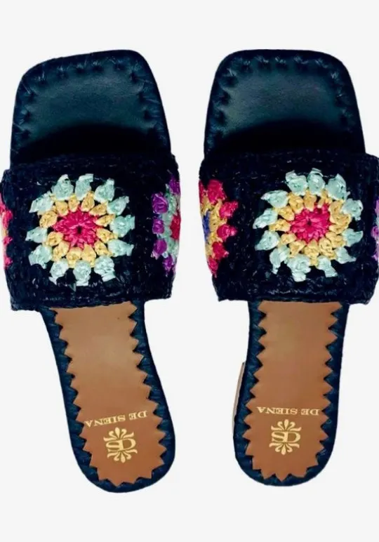 De Siena Palm Raffia Sandals Black Clearance