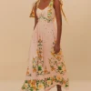 Farm Rio Pink Botanical Beauty Laces Midi Dress BotanicalBeautyPink Sale