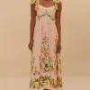 Farm Rio Pink Botanical Beauty Laces Midi Dress BotanicalBeautyPink Sale