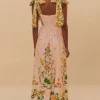 Farm Rio Pink Botanical Beauty Laces Midi Dress BotanicalBeautyPink Sale
