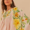 Farm Rio Pink Botanical Beauty Long Sleeve Blouse BotanicalBeautyPink Outlet