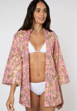 Juliet Dunn Short Kimono Pink Floral Online