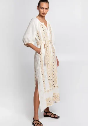 Greek Archaic Kori Pixel Belted Midi Kaftan Best