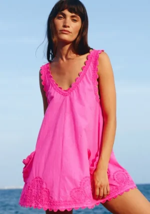 Juliet Dunn Poplin Low Back Dress Indian Pink IndianPink Sale