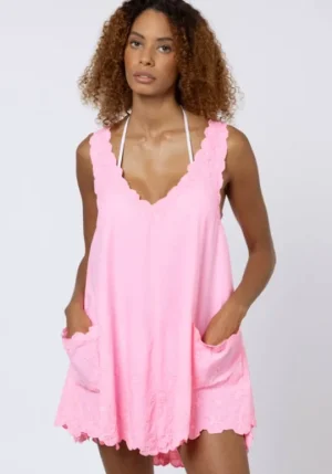 Juliet Dunn Poplin Low Back Dress Pink Grapefruit PinkGrapefruit Best