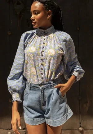 Miss June Raquel Blouse Blue Hot
