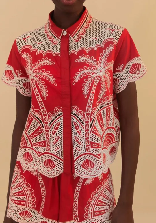 Farm Rio Palm Tree Shirt Red Hot