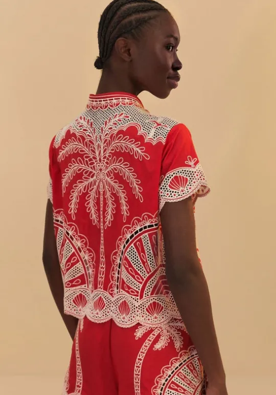 Farm Rio Palm Tree Shirt Red Hot