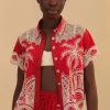 Farm Rio Palm Tree Shirt Red Hot