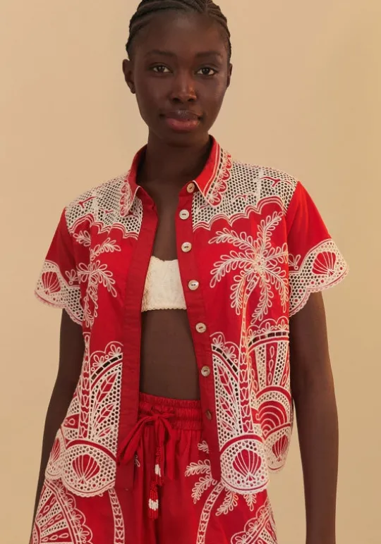 Farm Rio Palm Tree Shirt Red Hot