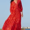 Juliet Dunn V Neck Mosaic Maxi Dress Red Fashion