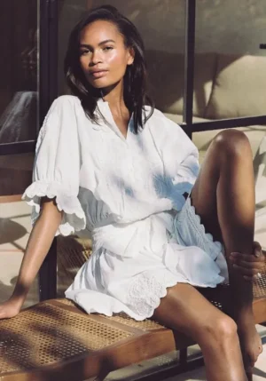 Juliet Dunn Ric Rac Blouson Dress White Hot