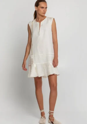 Greek Archaic Kori Roots Sleeveless Mini Dress Natural Clearance