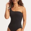 Seafolly Seadive One Shoulder Swimsuit Black Outlet