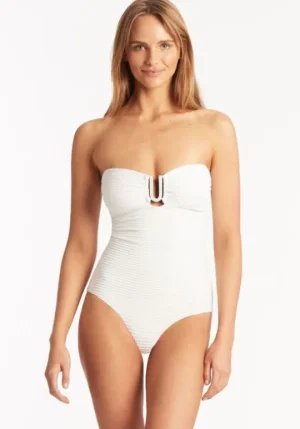 Sea Level Spinnaker Bandeau Swimsuit White New