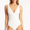 Sea Level Spinnaker Panel Swimsuit White New