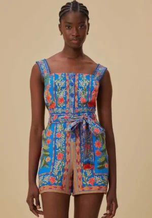 Farm Rio Stiched Garden Blue Romper Clearance