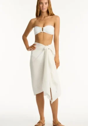 Sea Level Sunset Frayed Sarong White Clearance