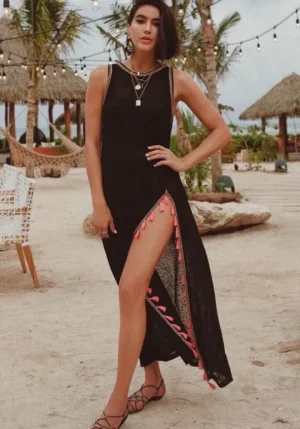 Pitusa Tassel Slit Dress Black Discount
