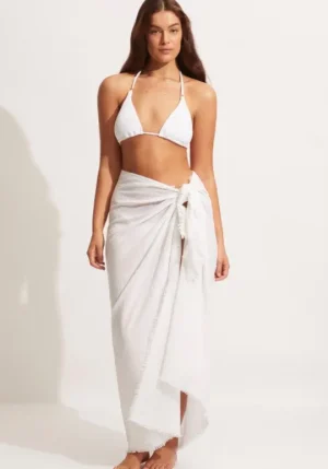 Seafolly Textured Cotton Beach Wrap Sarong White Fashion