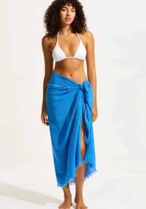 Seafolly Textured Cotton Beach Wrap Azure Fashion