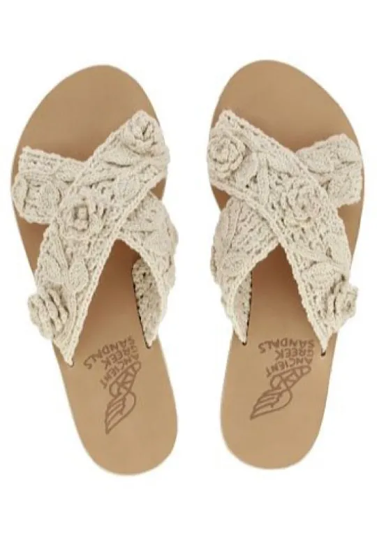 Ancient Greek Sandals Thais Crochet Sandals Beige Discount