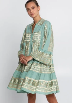 Greek Archaic Kori Triangle Long Sleeved Mini Dress Green Online