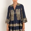 Greek Archaic Kori Triangle Long Sleeves Mini Dress Navy Discount