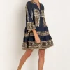 Greek Archaic Kori Triangle Long Sleeves Mini Dress Navy Discount