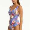 Sea Level Twist Front Swimsuit Blue Hawaii Hot