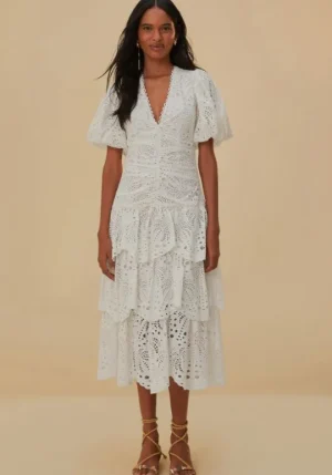 Farm Rio Eyelet Midi Dress White Discount