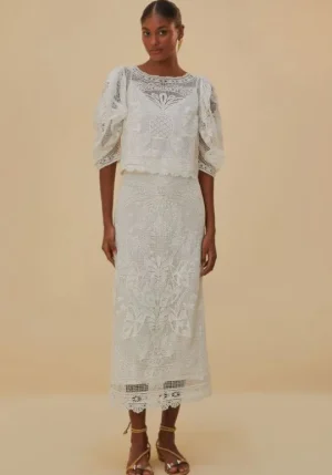 Farm Rio Guipure Midi Skirt White Discount